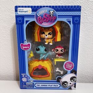 Littlest Pet Shop Tiki Jungle Play Pack Iguana #52 Tiger #51 and Monkey #50 NEW